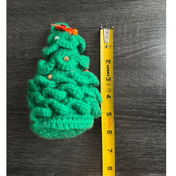 Hand Crotched Christmas Tree Ornament With Beads And Bow Ribbon - Picture 4 of 5